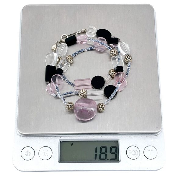 Vintage Sterling Silver 925 Purple Amethyst Crystal Glass Beaded Necklace 18" - Picture 3 of 4